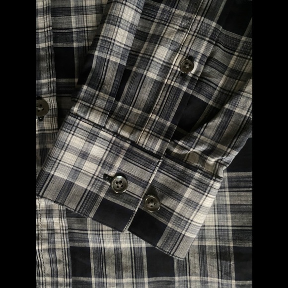 Theory Luxury Shirt Medium Plaid Button Cotton - Picture 7 of 11